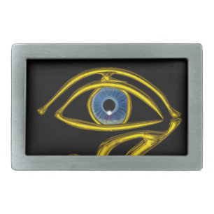 BLUE TALISMAN ,GOLD HORUS EYE Black Rectangular Belt Buckle