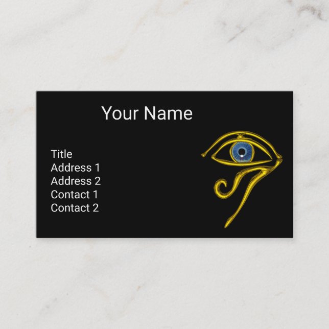 BLUE TALISMAN,GOLD HORUS EYE Divinity Black Yellow Business Card (Front)
