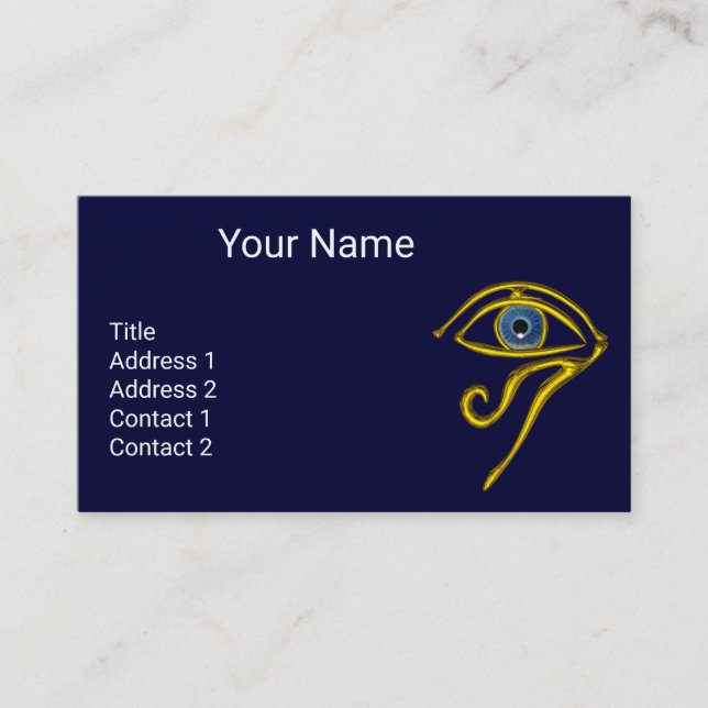 BLUE TALISMAN, GOLD HORUS EYE Egyptian Divinity Business Card (Front)