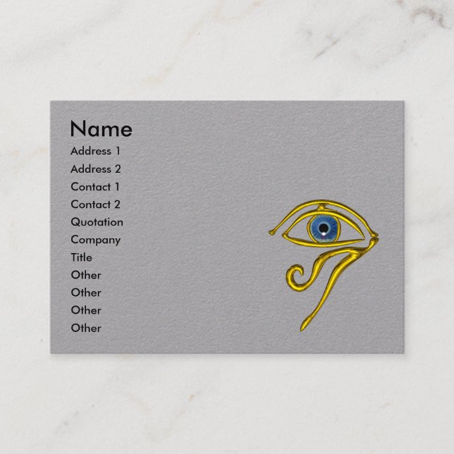 BLUE TALISMAN Gold Horus Eye, Grey Paper Business Card (Front)