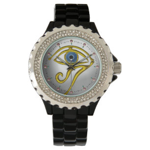 BLUE TALISMAN,GOLD HORUS EYE Moonstone White Grey Watch