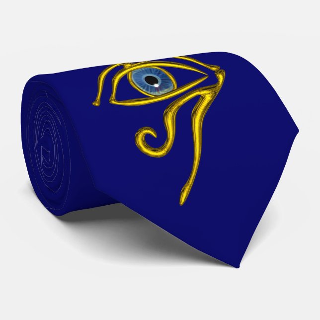 BLUE TALISMAN / GOLD HORUS EYE NECK TIE (Rolled)