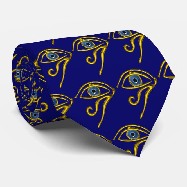 BLUE TALISMAN / GOLD HORUS EYE Pattern Neck Tie (Rolled)