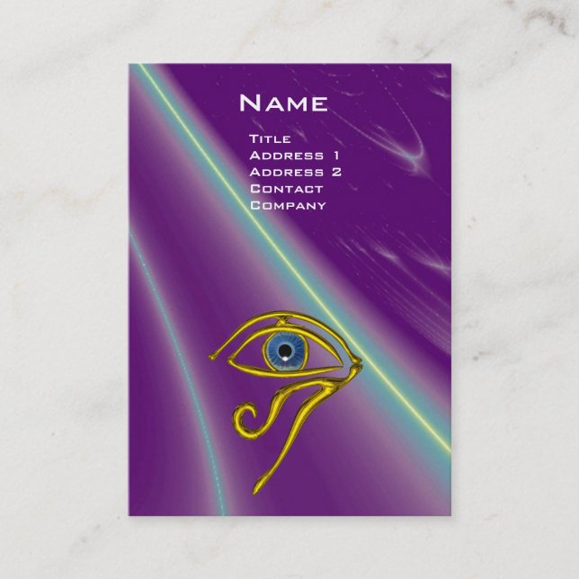 BLUE TALISMAN,GOLD HORUS EYE Purple Violet Green Business Card (Front)