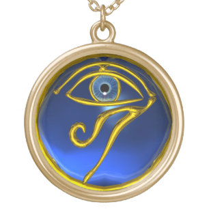 BLUE TALISMAN GOLD HORUS EYE ,Sapphire Gold Plated Necklace