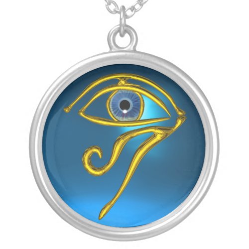 BLUE TALISMAN  GOLD HORUS EYE Sapphire Silver Plated Necklace