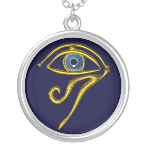 BLUE TALISMAN GOLD HORUS EYE SILVER PLATED NECKLACE