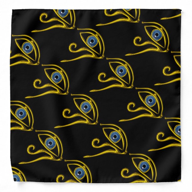 BLUE TALISMAN/ HORUS EYE Gold Black Bandana (Front)