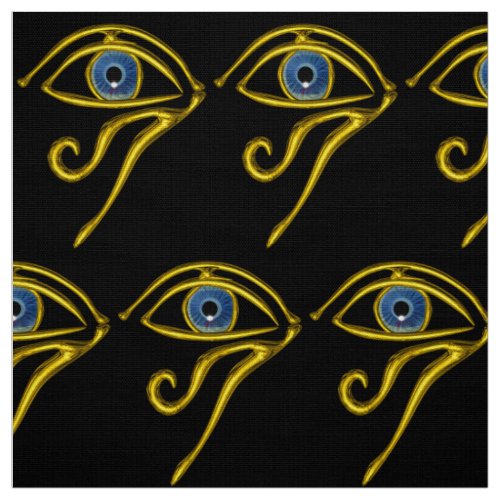 BLUE TALISMAN HORUS EYE Gold Black Egytian Pattern Fabric