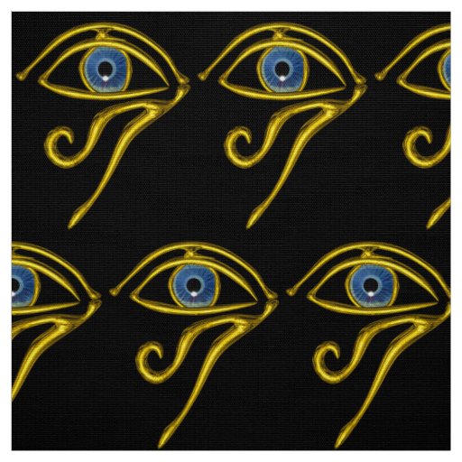 BLUE TALISMAN HORUS EYE Gold Black Egytian Pattern Fabric