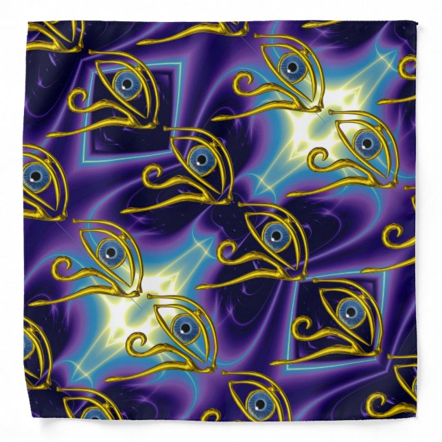 BLUE TALISMAN/ HORUS EYE ,White Purple Fractals Bandana (Front)
