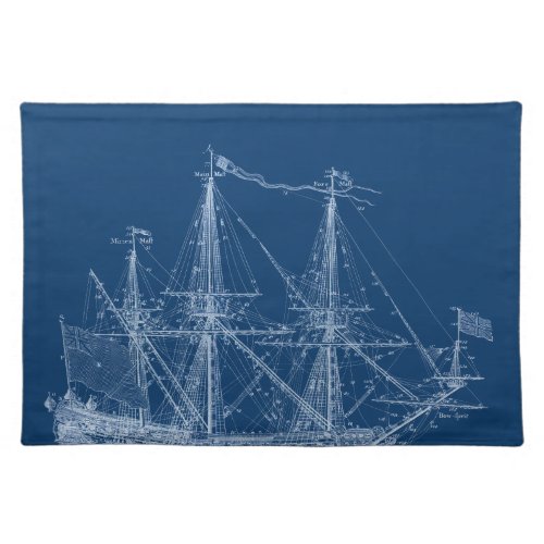 Blue Tall Sailing Ship Blueprint Placemat