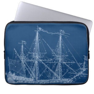 Blue Tall Sailing Ship Blueprint Sleeve