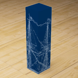 Blue Tall Sailing Ship Blueprint Wine Box