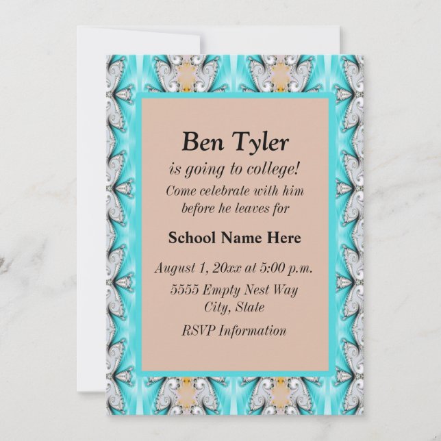 Blue Tan Abstract Off To College Invite (Front)