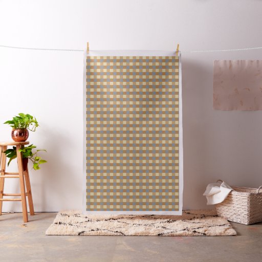 Blue, Tan and Orange Gingham Check Pattern Fabric