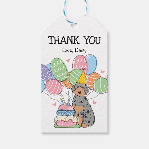 Blue Tan Aussiedoodle Birthday Party Favor Tags