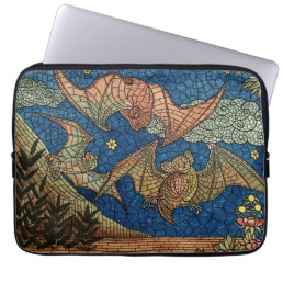 Blue Tan Birds Nature Mosaic Beautiful Elegant Laptop Sleeve