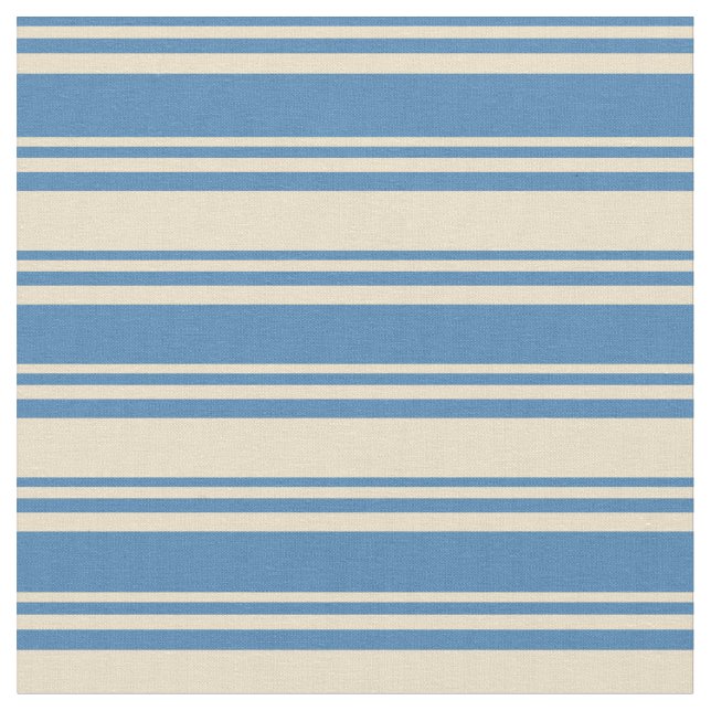 Blue & Tan Colored Lines Pattern Fabric (Close Up)