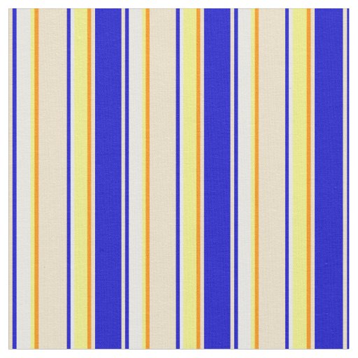 Blue, Tan, Dark Orange, Yellow & White Pattern Fabric