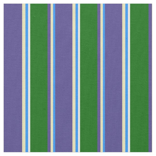 Blue, Tan, Dark Slate Blue, Dark Green, Mint Cream Fabric (Close Up)