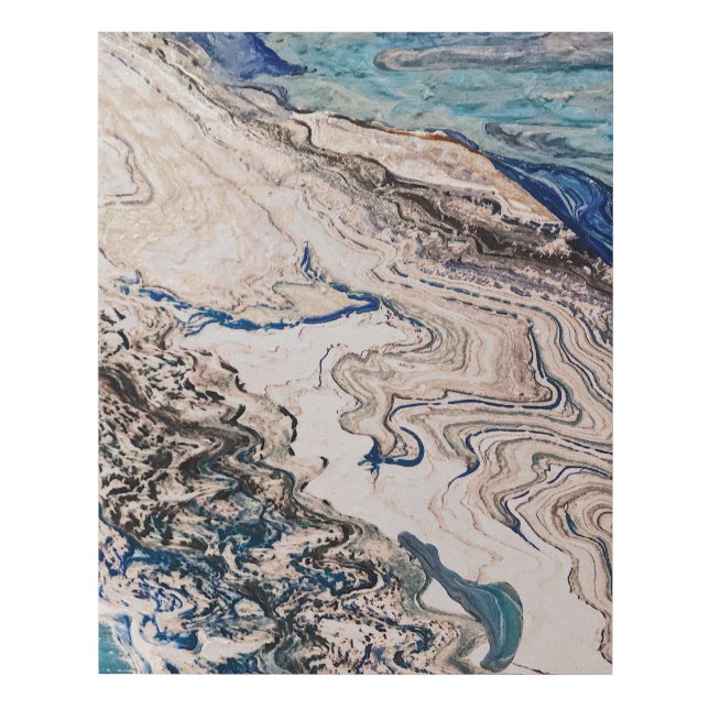 Blue tan fluid abstract faux canvas print (Front)
