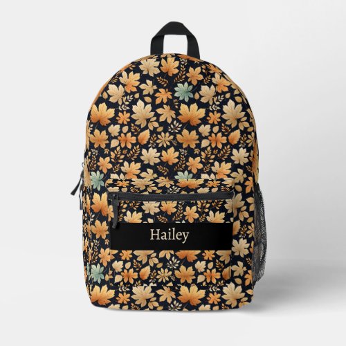 Blue Tan Ivory Autumn Leaves Printed Backpack