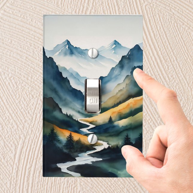 Blue Tan Mountain Scene Light Switch Cover (Creator Uploaded)