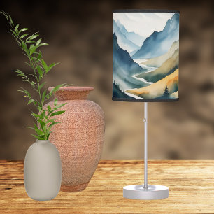 Blue Tan Mountain Scene Table Lamp