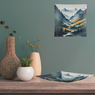 Blue Tan Mountain Scene Trinket Tray