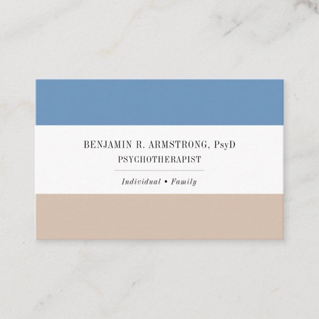 Blue Tan Psychotherapist Euro Size Business Card (Front)