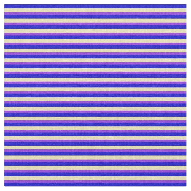 Blue, Tan & Purple Striped/Lined Pattern Fabric (Close Up)