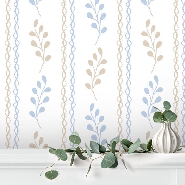 Blue Tan Taupe Elegant Modern Leaf Floral Wallpaper (Creator Uploaded)