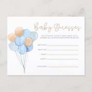 Blue Tan Teddy Bear Balloons Baby Guesses Postcard