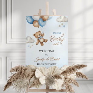 Blue Tan Teddy Bear Balloons Baby Shower Welcome  Foam Board