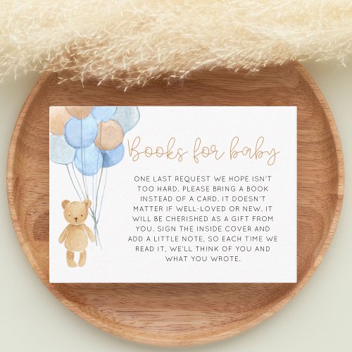 Blue Tan Teddy Bear Balloons Books for Baby Enclosure Card