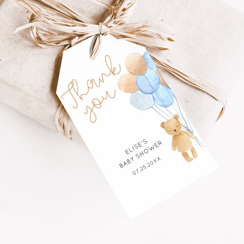 Blue Tan Teddy Bear Balloons Gift Tags