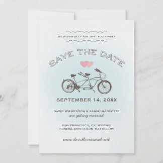 Blue Tandem Bicycle Save The Date Announcement