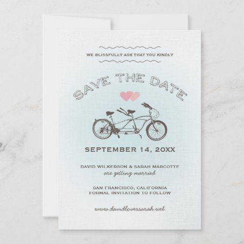 Blue Tandem Bicycle Save The Date Announcement