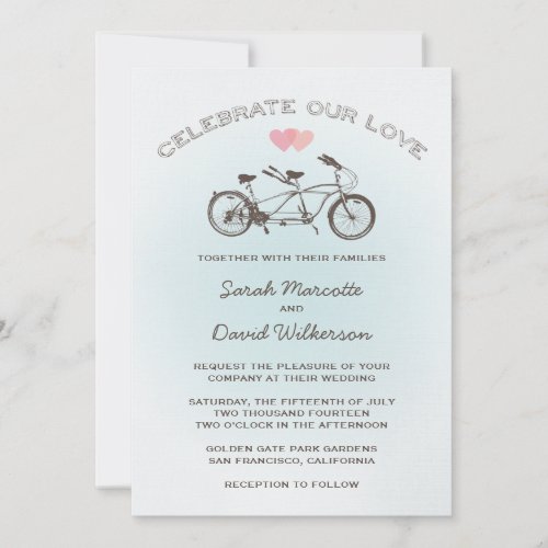 Blue Tandem Bicycle Wedding Invitation