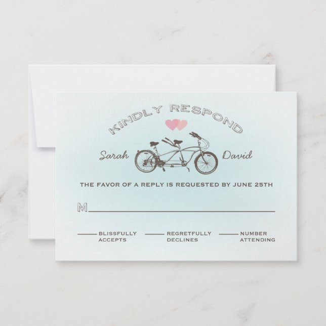 Blue Tandem Bicycle Wedding RSVP Card (Front)
