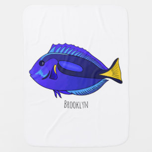 Blue tang fish cartoon illustration baby blanket