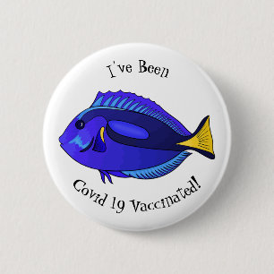 Blue tang fish cartoon illustration button