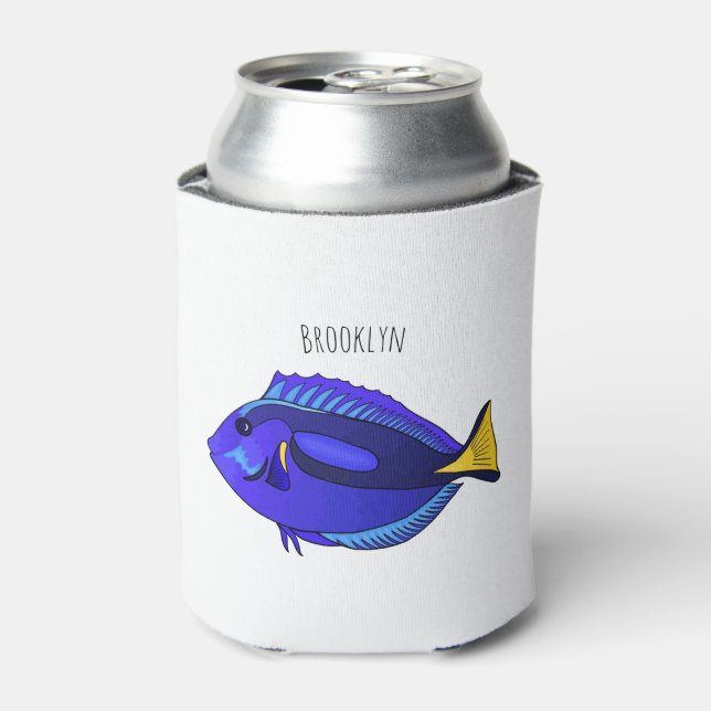 Blue tang fish cartoon illustration  can cooler (Can Front)