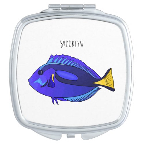 Blue tang fish cartoon illustration compact mirror