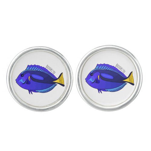 Blue tang fish cartoon illustration cufflinks