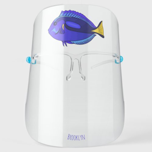 Blue tang fish cartoon illustration face shield