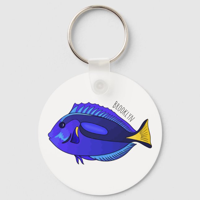 Blue tang fish cartoon illustration keychain (Front)