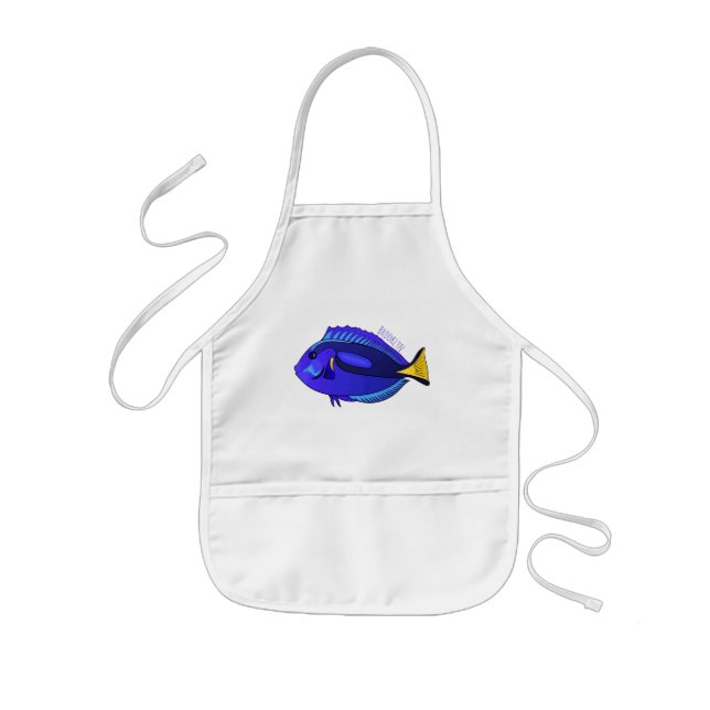 Blue tang fish cartoon illustration kids' apron (Front)