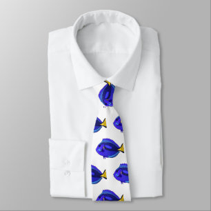 Blue tang fish cartoon illustration neck tie